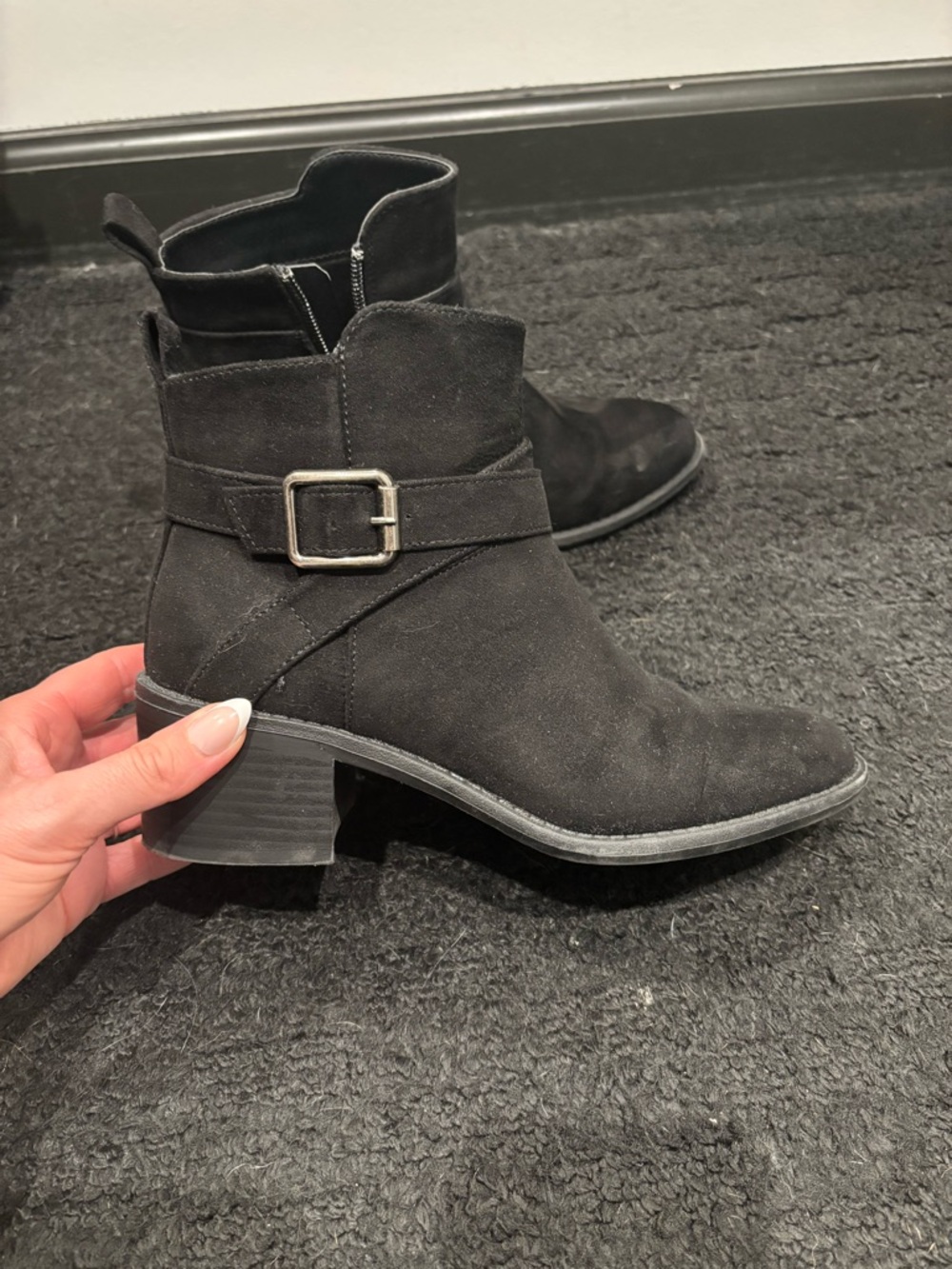 Esprit Black Suede Buckle Ankle Boots
